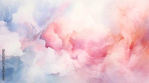 Fototapeta Dreamy Watercolor Background with Soft Pink and Blue Hues and Cloud-Like Textures