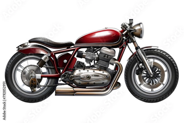 Fototapeta A detailed rendering of a motorcycle, classic design, isolated with a transparent background for vehicle enthusiasts.