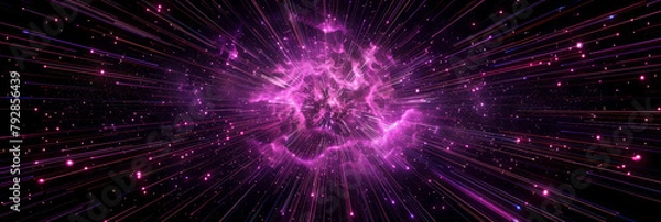 Fototapeta pink light tunnel background. Neon futuristic flashes on black background. pink light exposure explosion in a tunnel. abstract fast moving stripe lines Motion light lines backdrop
