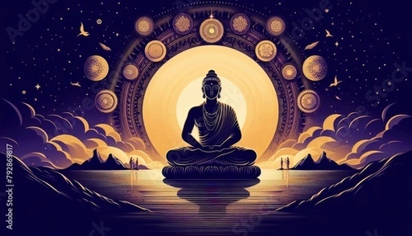 Obraz Buddha Purnima, Vesak Day, Buddhism, Buddha Jayanti Banner for Social Media Post, Vector Art Illustration