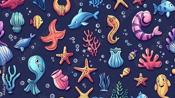 Fototapeta Seamless pattern in marine style. Suitable for packing