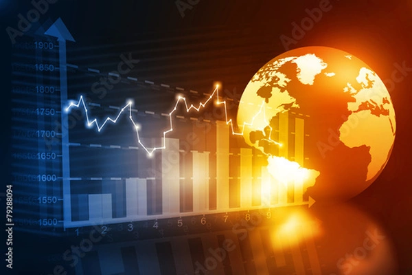Obraz business chart with world.