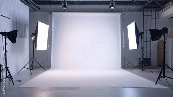 Obraz A clean white muslin backdrop with soft studio lighting for a professional headshot