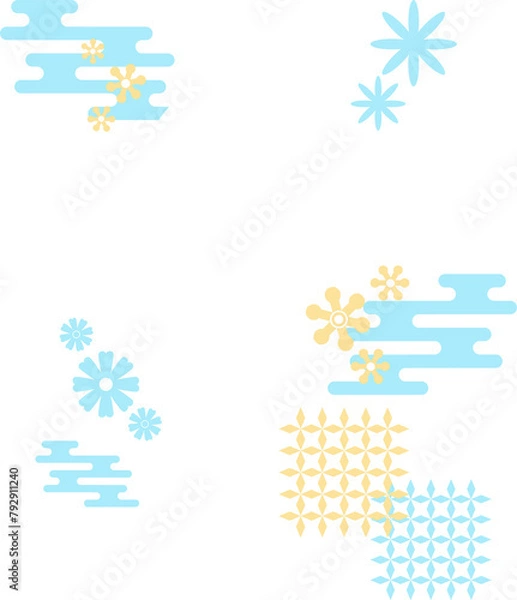 Fototapeta 花柄のフォトフレーム、ポップフレーム素材_水色
