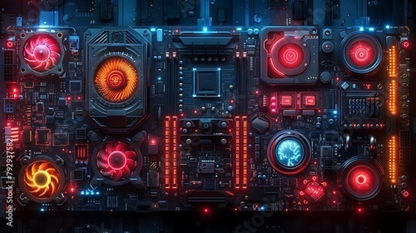 Fototapeta A digital artwork showcasing the evolution of graphic cards, arranged chronologically from left to right.