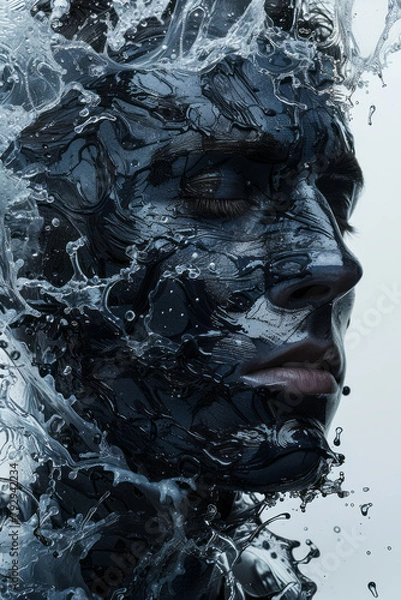 Fototapeta Portraits painted with magnetic ferrofluid, with facial features shaped by magnetic fields that can