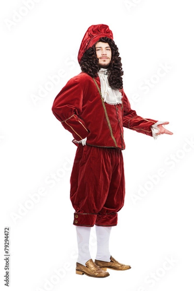 Obraz Portrait of the Middle Ages man in red costume isolated on white