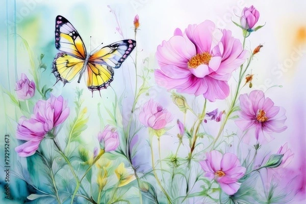 Obraz butterfly on a flower  created with generative AI software.
