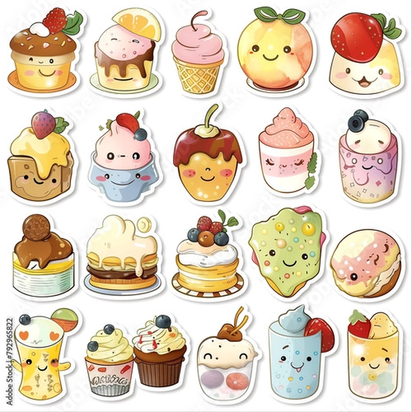 Obraz A collection of cute cartoon cupcakes and other desserts