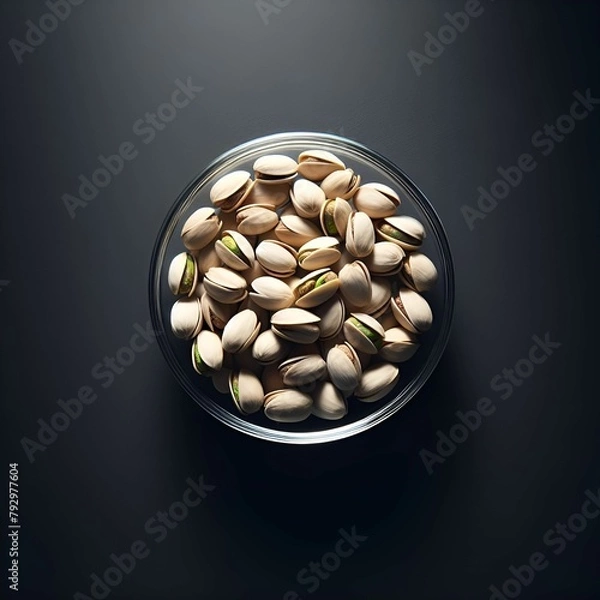 Fototapeta A bowl of peanuts on black surface with dark background