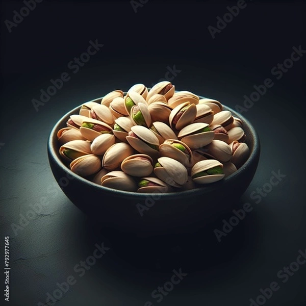 Fototapeta Plate of peanuts on black surface with dark background