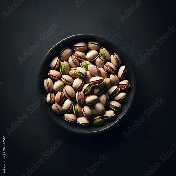 Fototapeta Plate of peanuts on black surface with dark background