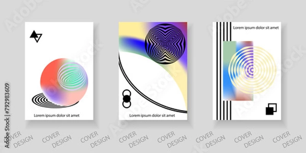 Obraz Abstract minimal geometric backgrounds set. Colorful geometric pattern with holographic texture and distorted geometric shapes. For printing on covers, banners, sales, flyers. Modern design.