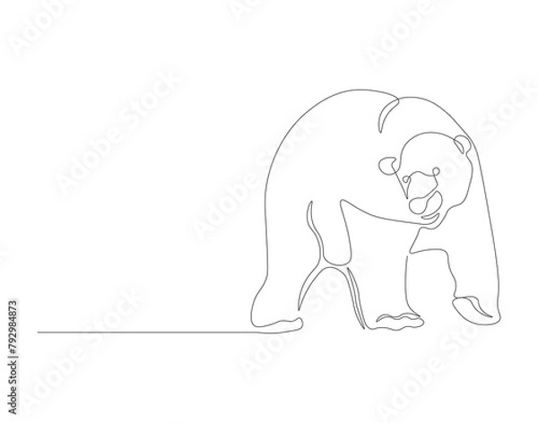 Fototapeta Continuous line drawing of polar bear. One line of polar bear. Antarctic animal concept continuous line art. Editable outline.
