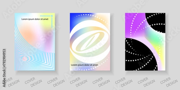 Obraz Abstract minimal geometric backgrounds set. Colorful geometric pattern with holographic texture and distorted geometric shapes. For printing on covers, banners, sales, flyers. Modern design.