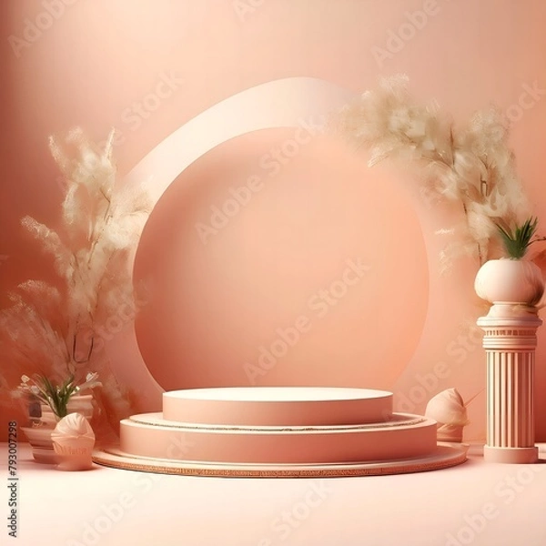 Obraz Round double podium, stand for demonstration, with arch in peach tones