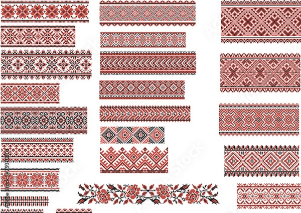 Fototapeta Patterns for Embroidery Stitch, Red and Black