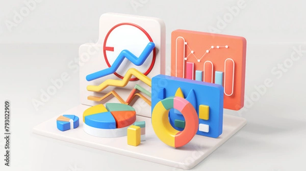 Obraz In-depth 3D dashboard exhibits analytical data using interactive charts, graphs, and heat maps, empowering users to track and analyze statistics, data, and performance