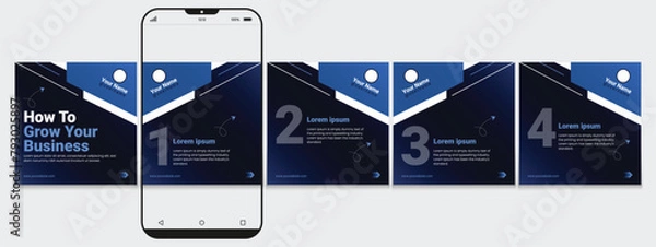 Fototapeta Set of LinkedIn carousel post, social media Instagram carousel post, modern and editable business carousel template design