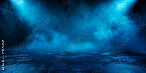 Fototapeta Grunge dark blue smoky backgrounds, conceptual image of a dark interior full of swirling smoke, . Abstract, Light, Hazy Textures, and Floating Particles for Mysterious Effects.