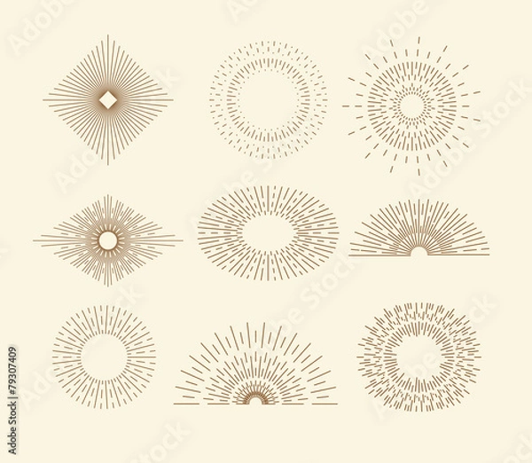 Fototapeta Set of vintage sunbursts in different shapes