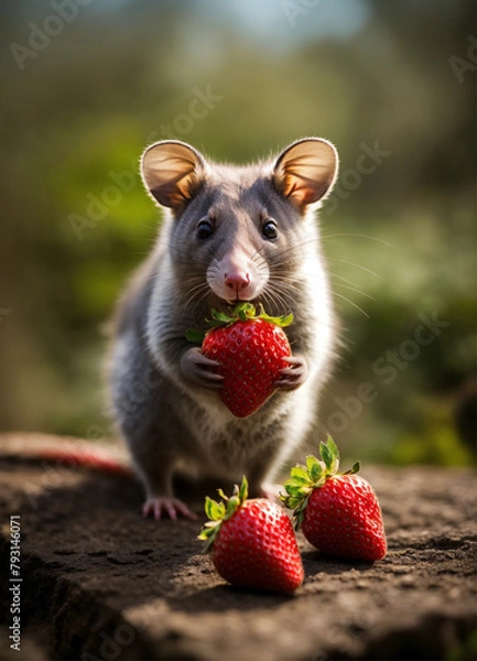Fototapeta Possum Posing with Strawberry  Luxe Studio Shot 