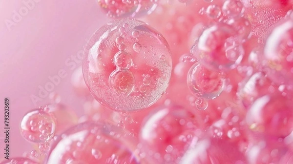 Obraz Pink collagen bubbles, collagen molecules