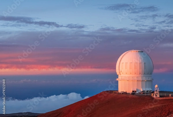 Obraz Sunset on Mauna Kea summit with observatories