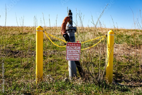 Obraz Landfill methane gas vent on site of old dump
