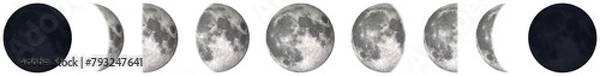 Fototapeta All phases of Moon Waning Crescent, Third Quarter, Waning Gibbous, Full Moon, Waxing Gibbous, First Quarter and Waxing Crescent, "Elements of this image furnished by NASA ", isolated png background