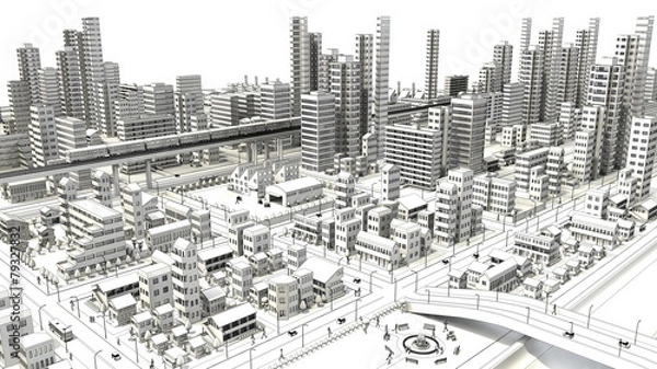 Obraz 市街地の鳥瞰図の線画