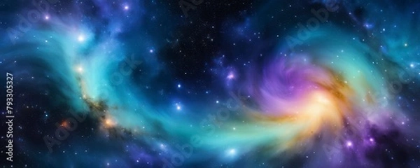 Fototapeta Abstract background with vibrant purple and blue hues, resembling a dynamic and energetic light show or digital art display.