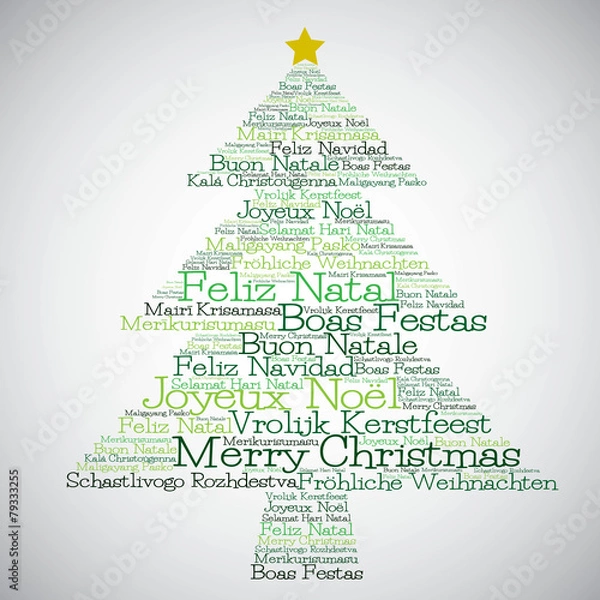 Obraz Christmas tree made from "Merry Christmas" in different language