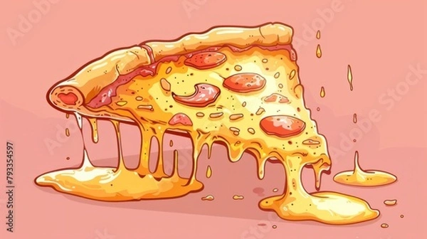 Fototapeta Floating melted pizza slice generative ai