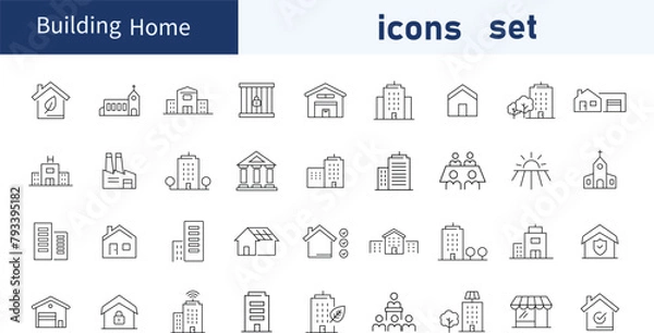Fototapeta Building minimal thin line web icon set. Outline icons collection. Home, tower, garage simple vector illustration bundle .