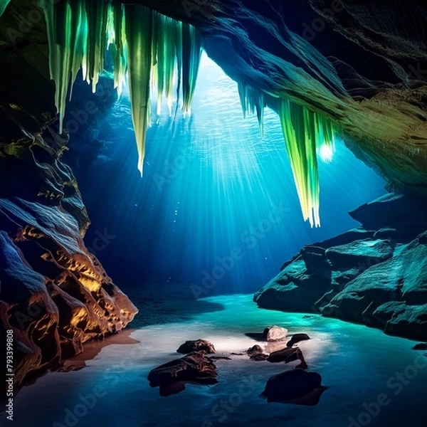 Fototapeta A mesmerizing photograph revealing a hidden, beautiful universe existing within the depths of the Earth