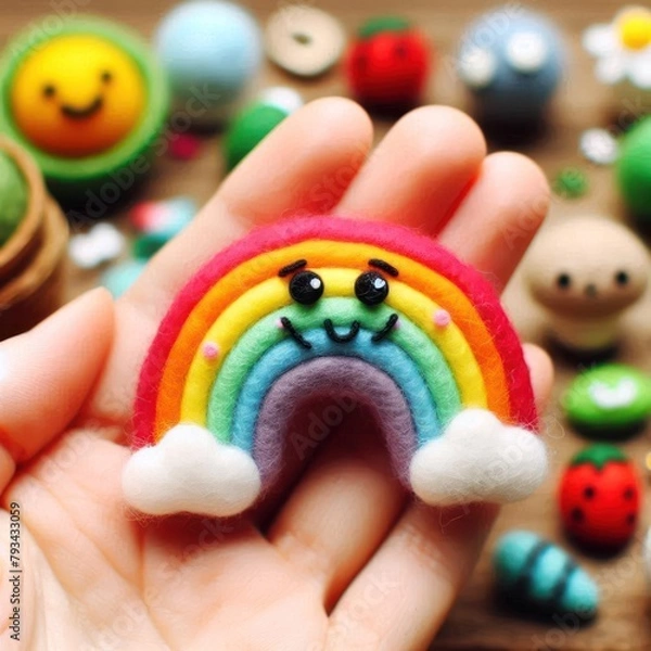 Fototapeta Colorful crocheted characters with a rainbow