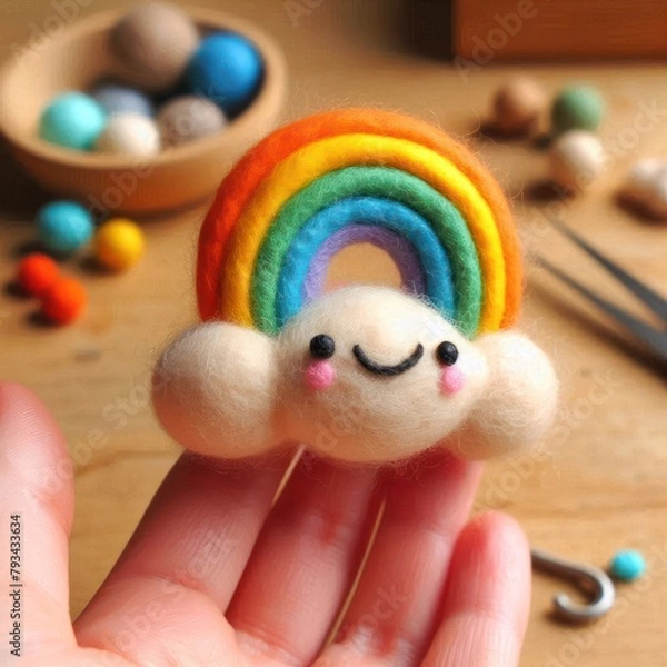 Fototapeta Colorful crocheted characters with a rainbow