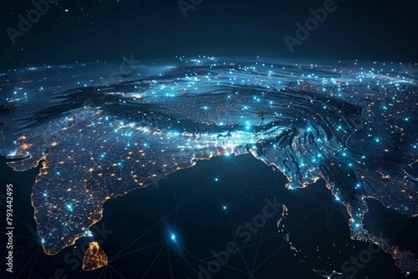 Fototapeta Digital Map of Indonesia Network Technology created with Generative AI