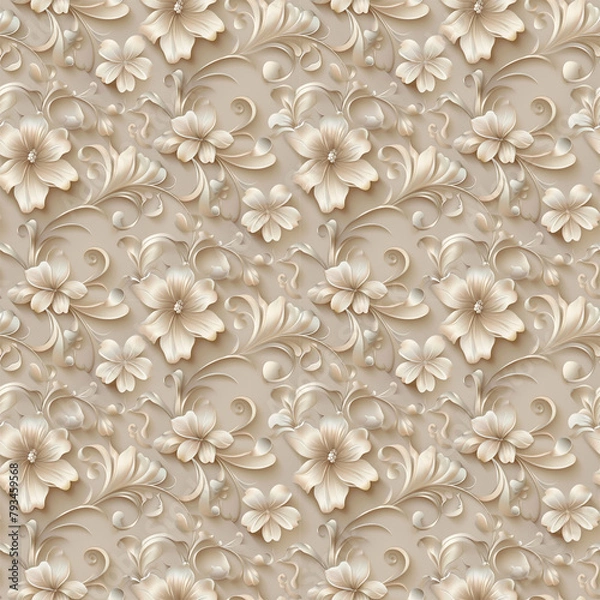 Fototapeta Floral brown color, form natural, seamless fabric pattern.