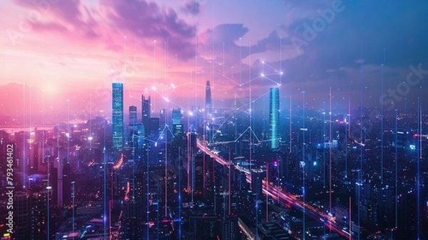 Fototapeta Smart Urban Grid: Navigating the Interwoven Threads of Connectivity