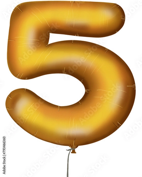 Obraz golden number arrow made of inflatable balloon isolated on white