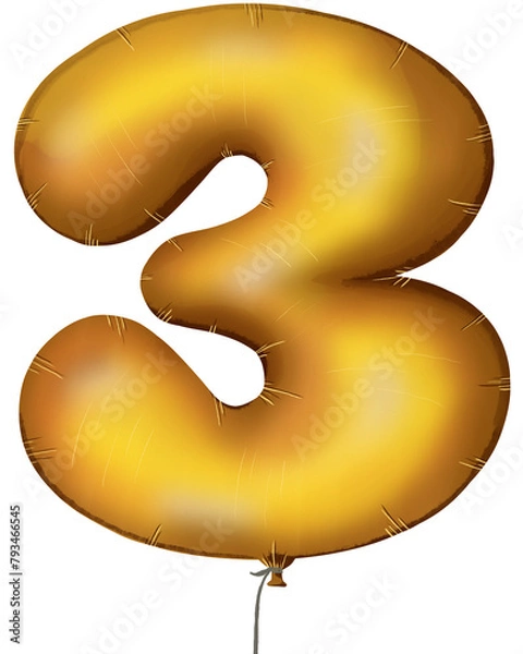 Obraz golden number arrow made of inflatable balloon isolated on white