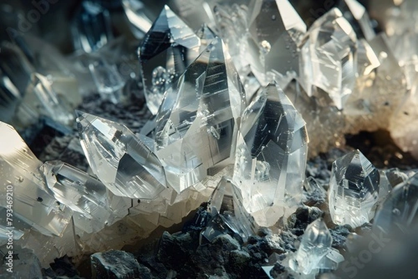 Fototapeta Crystal Geometry: Textured Transparent Crystals as an Abstract Mineral Background Showcasing Raw and Geometric Beauty