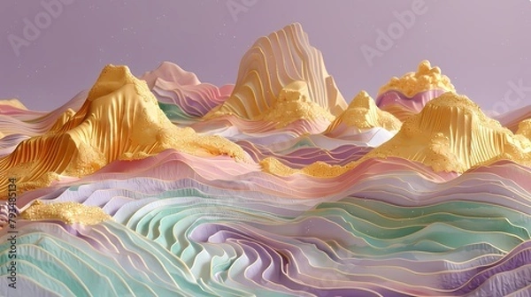 Fototapeta colorful mountains and river pattern illustration poster background