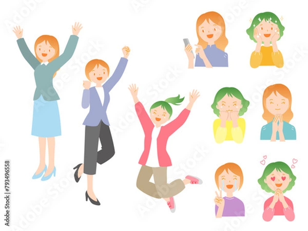 Obraz 様々なポーズで喜ぶ女性たち