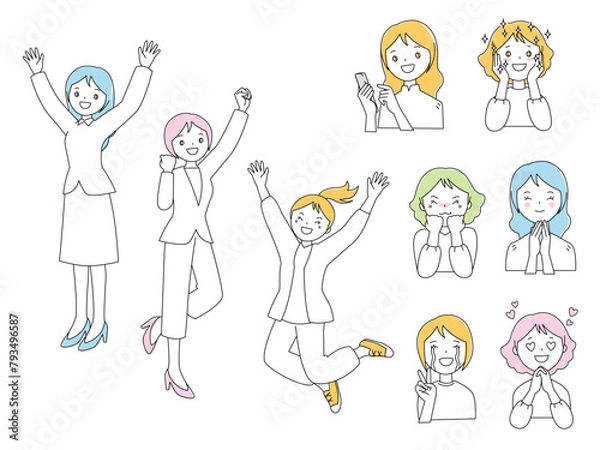 Obraz 様々なポーズで喜ぶ女性たち