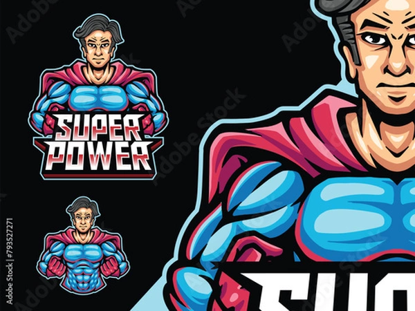 Obraz Super power man mascot for esport team logo design