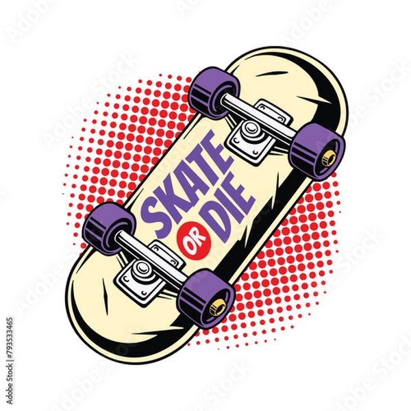 Obraz Skateboard with writings underneath illustration for skating industry