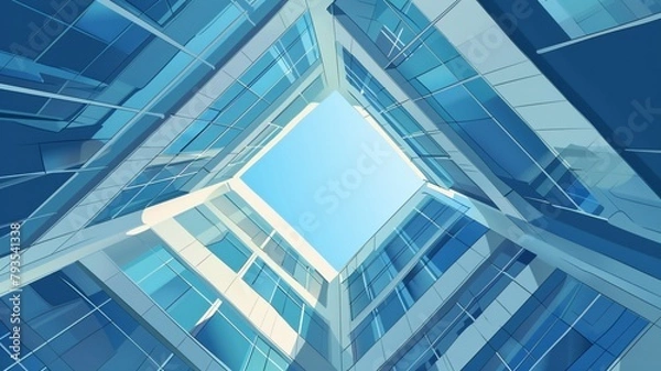 Fototapeta Isometric square bottom view from inside building. Architecture art, design abstract background, or construction industry concept